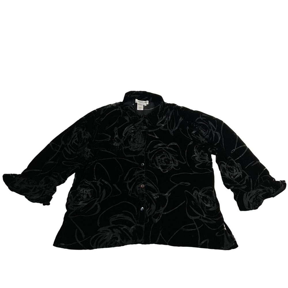 Coldwater Creek Velvet Burnout Button Up Shirt Size L Whimsigoth Fairy Grunge